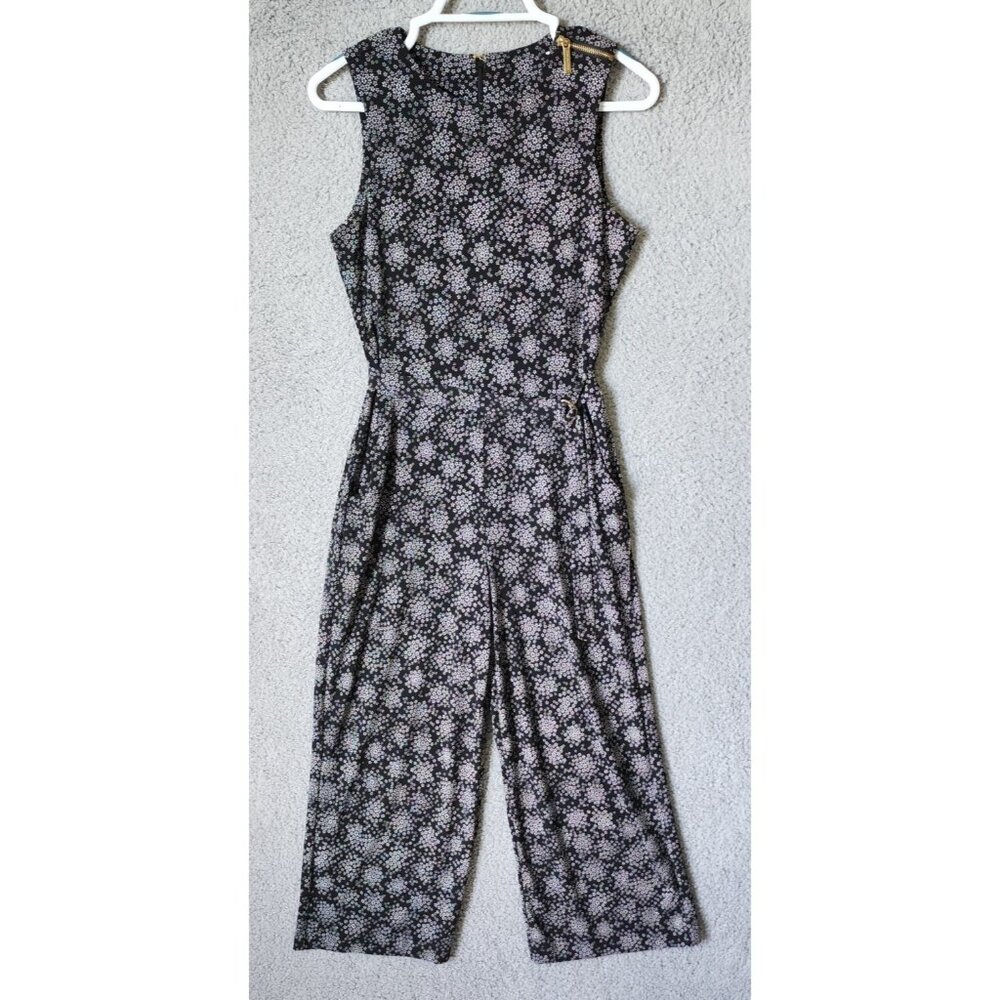 Michael Kors Women's Sleeveless Cropped Wide Leg Jumpsuit Black Ditsy Floral XS
